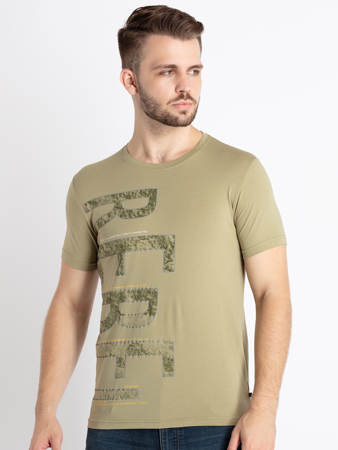 

Status Quo Typography Printed Round Neck T-shirt, Olive