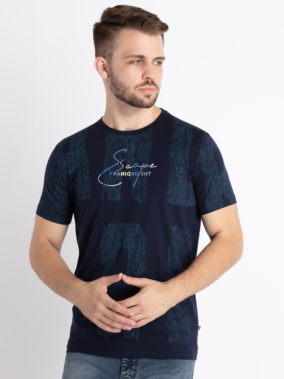 

Status Quo Typography Printed Round Neck T-shirt, Navy blue