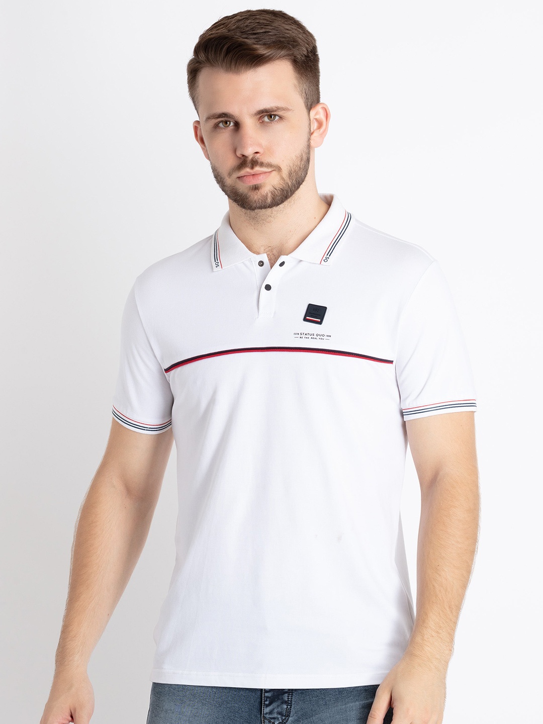 

Status Quo Polo Collar Cotton T-shirt, White