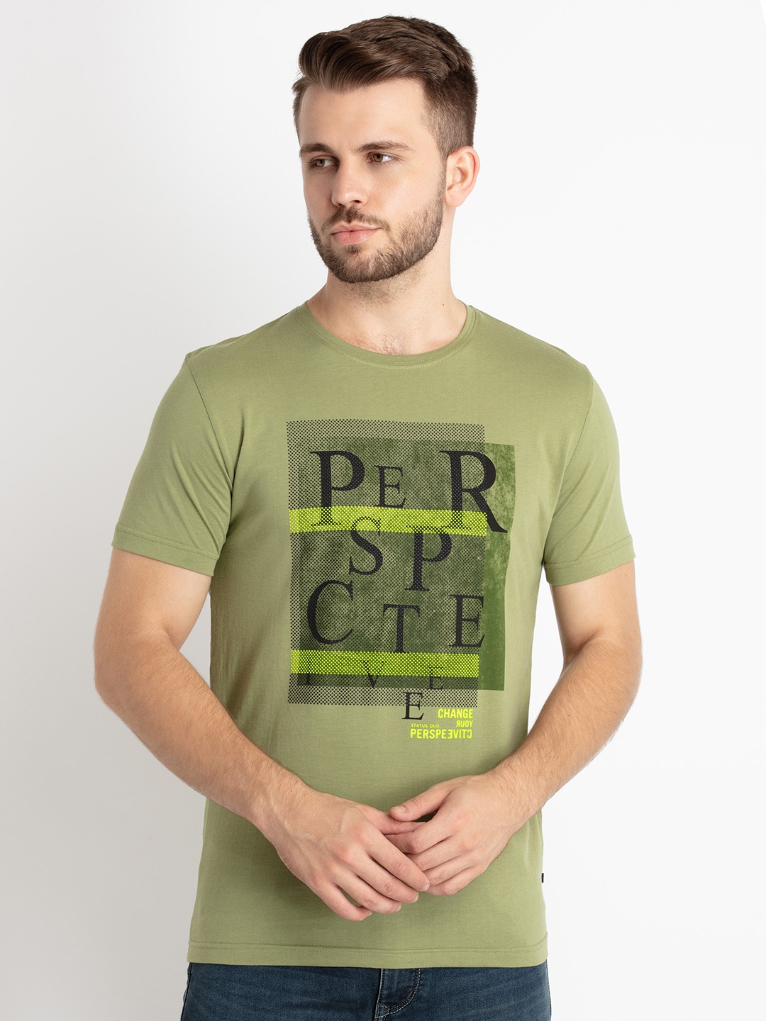 

Status Quo Typography Printed Pure Cotton T-shirt, Green
