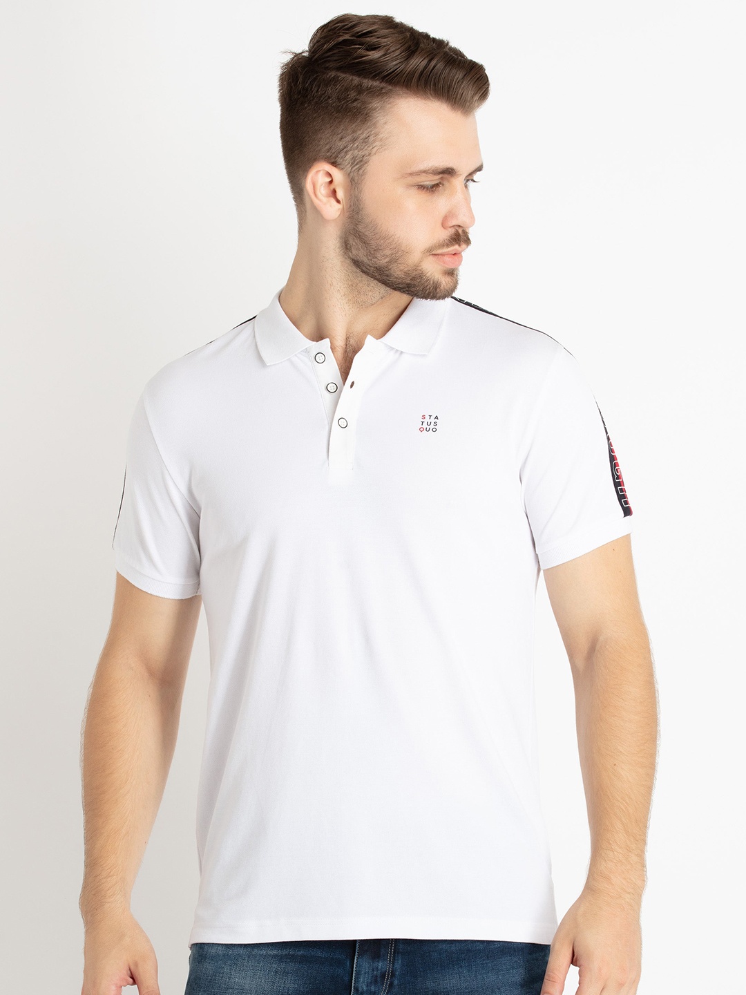 

Status Quo Polo Collar Casual T-shirt, White