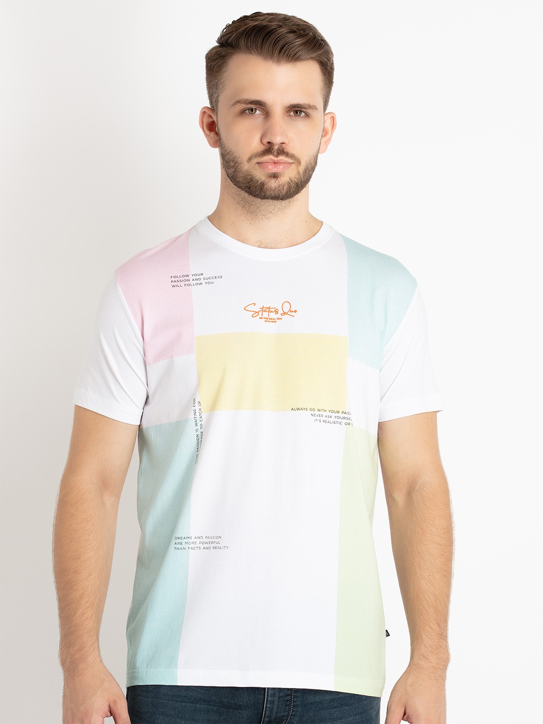 

Status Quo Typography Printed Cotton T-shirt, White