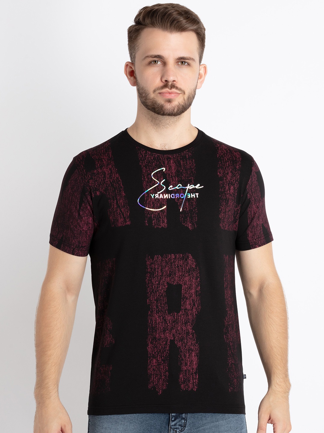 

Status Quo Typography Printed Cotton T-shirt, Black