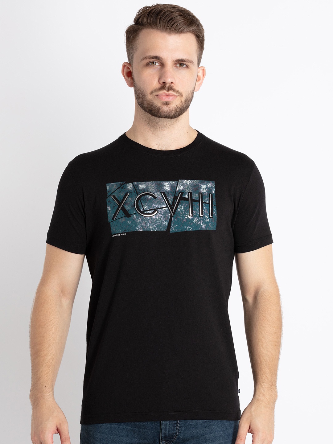 

Status Quo Graphic Printed Cotton T-shirt, Black