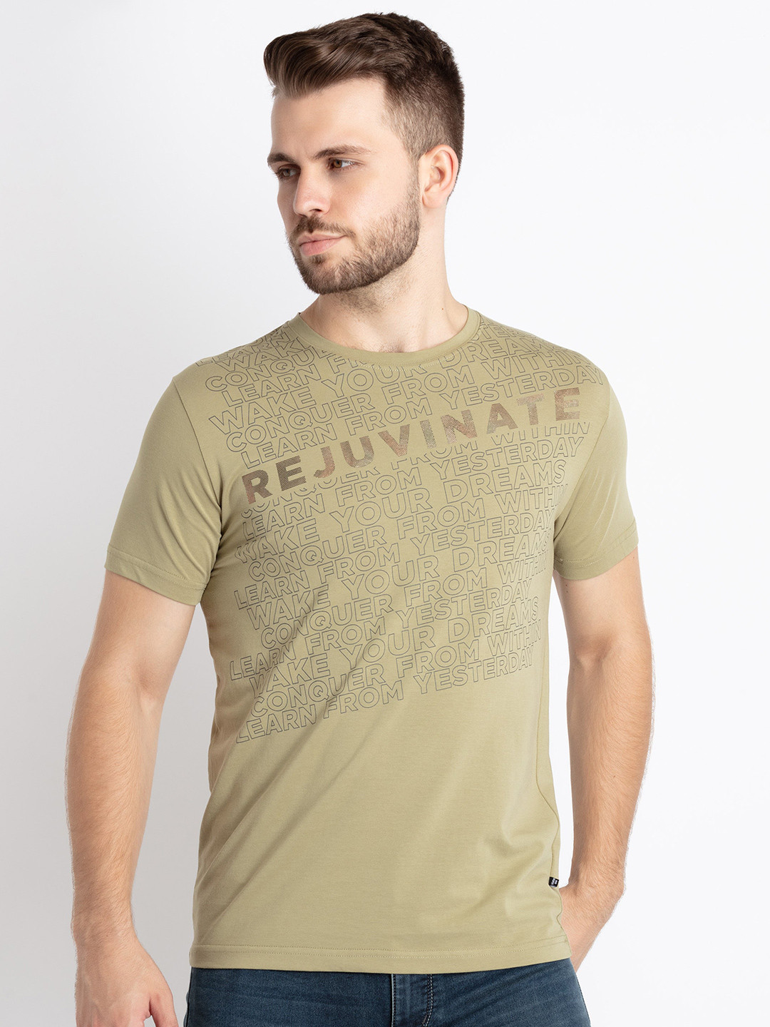 

Status Quo Typography Printed Round Neck Regular T-shirt, Green