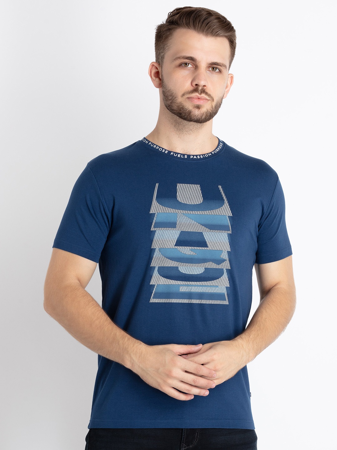 

Status Quo Graphic Printed Round Neck Cotton Regular T-shirt, Blue