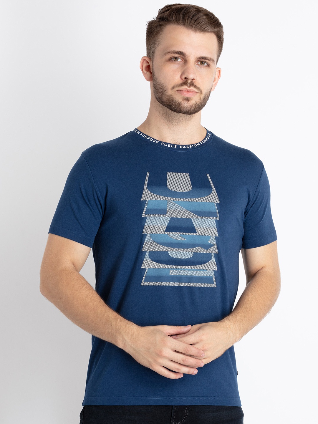 

Status Quo Typography Printed Round Neck Regular T-shirt, Blue