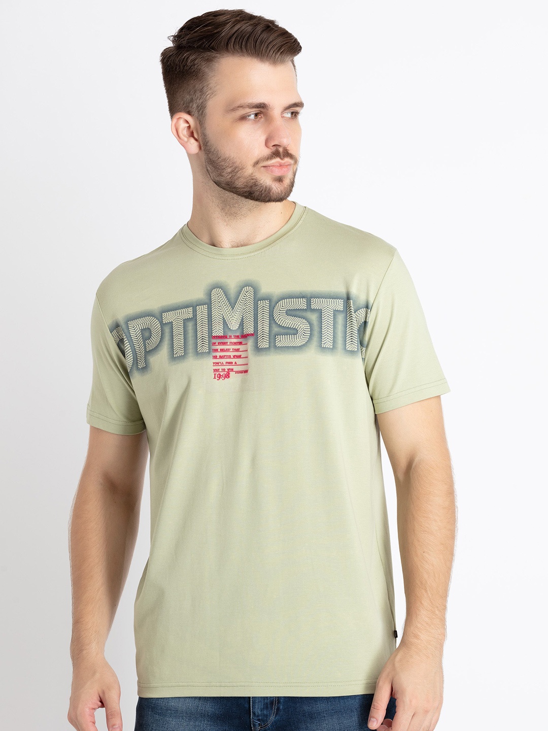 

Status Quo Typography Printed Cotton T-shirt, Green