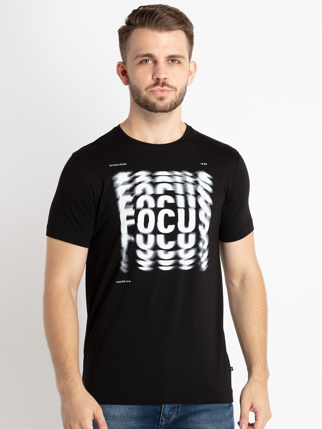 

Status Quo Typography Printed Pure Cotton T-shirt, Black