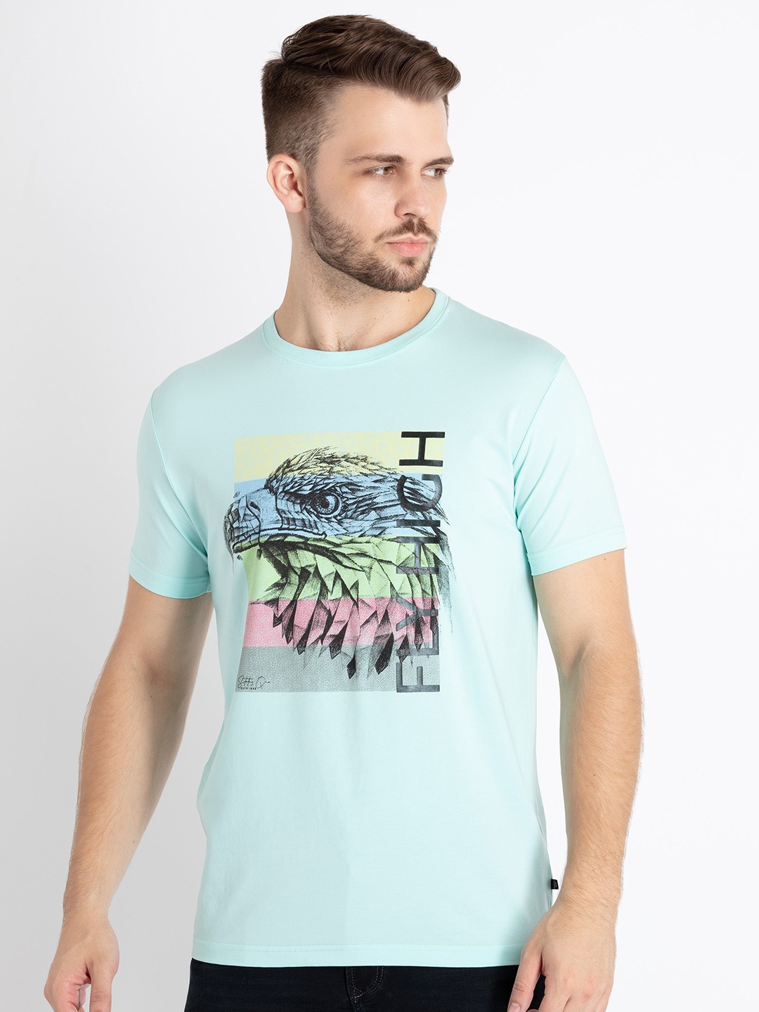 

Status Quo Graphic Printed Cotton T-shirt, Sea green