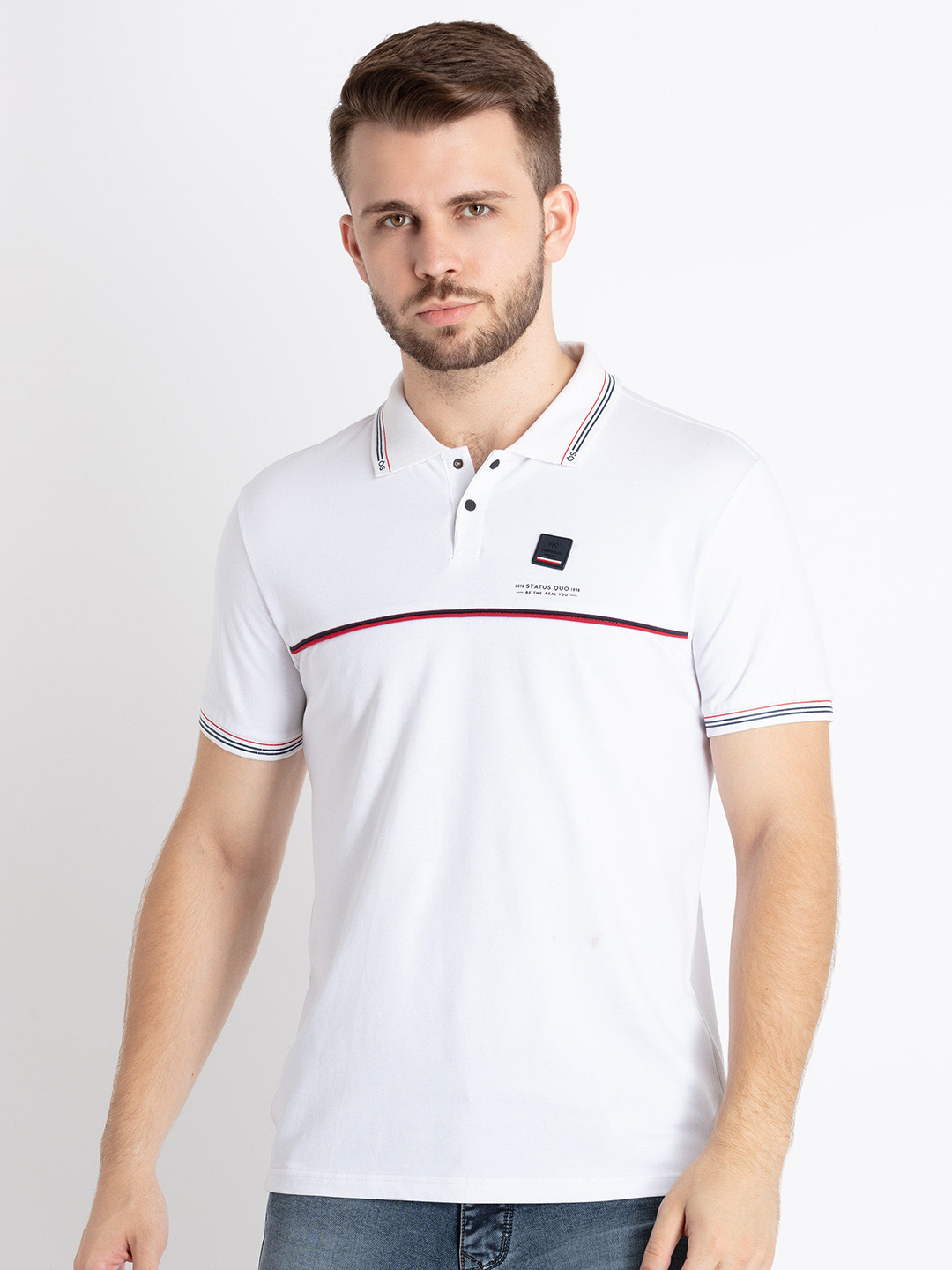 

Status Quo Polo Collar Cotton T-shirt, White