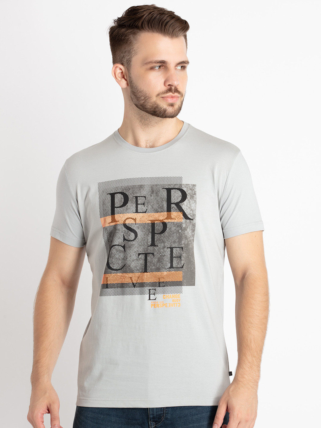 

Status Quo Typography Printed Pure Cotton T-shirt, Grey