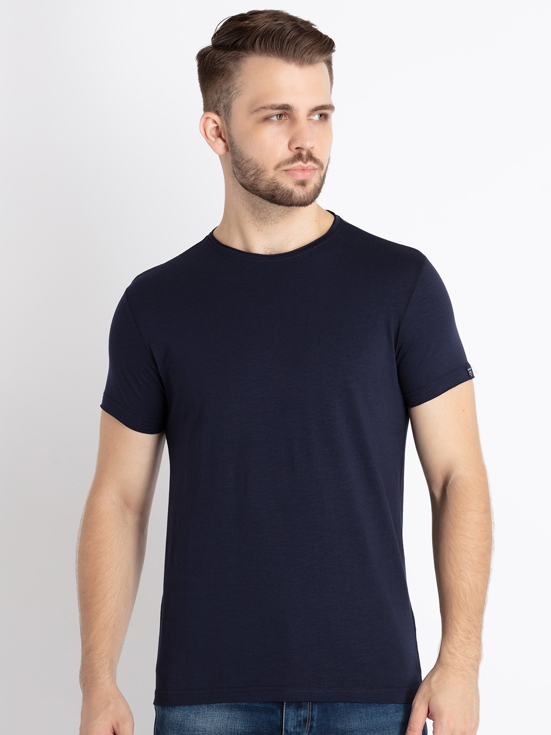 

Status Quo Round Neck Cotton T-shirt, Navy blue