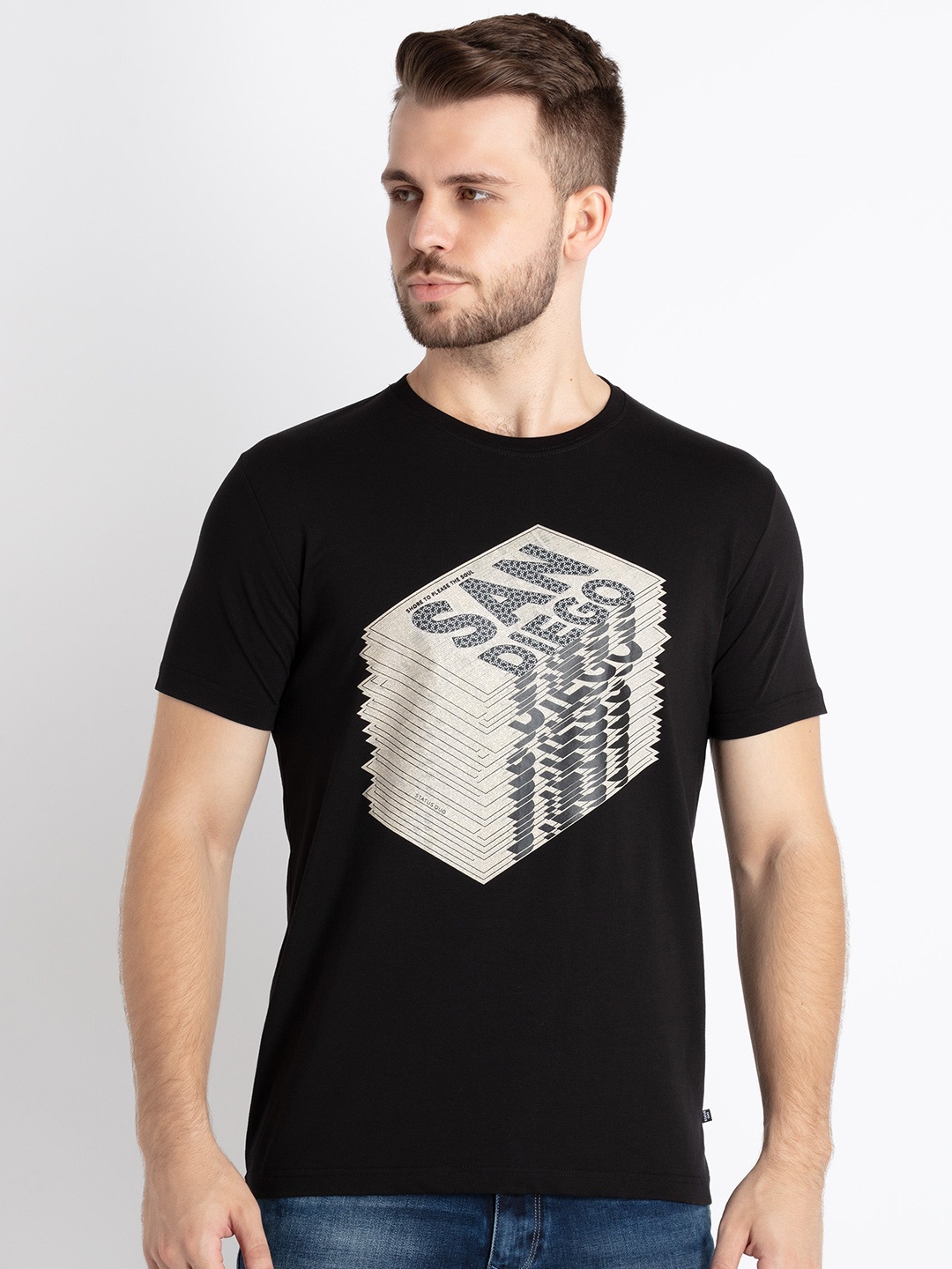 

Status Quo Typography Printed Round Neck T-shirt, Black