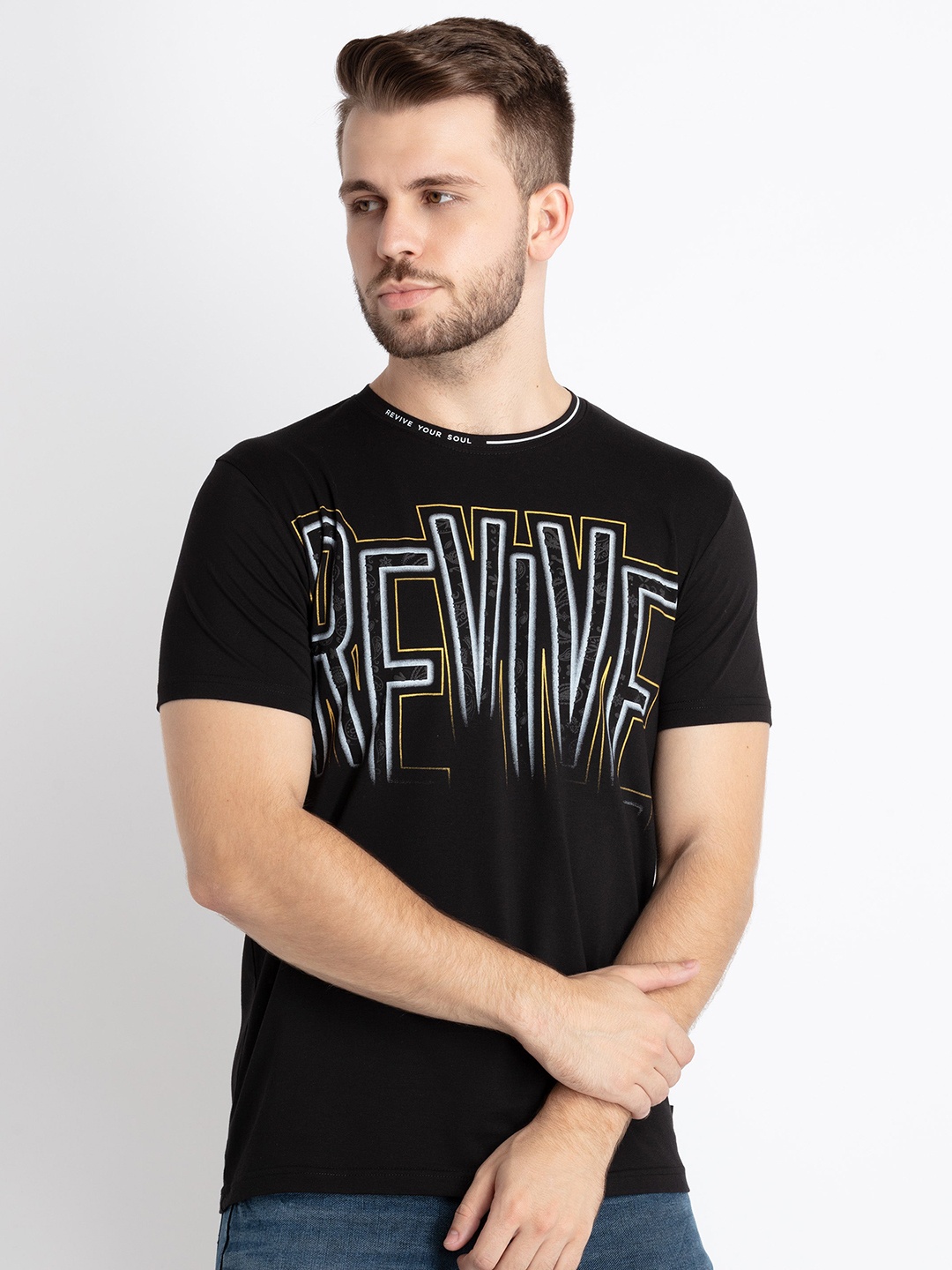 

Status Quo Typography Printed Round Neck T-shirt, Black