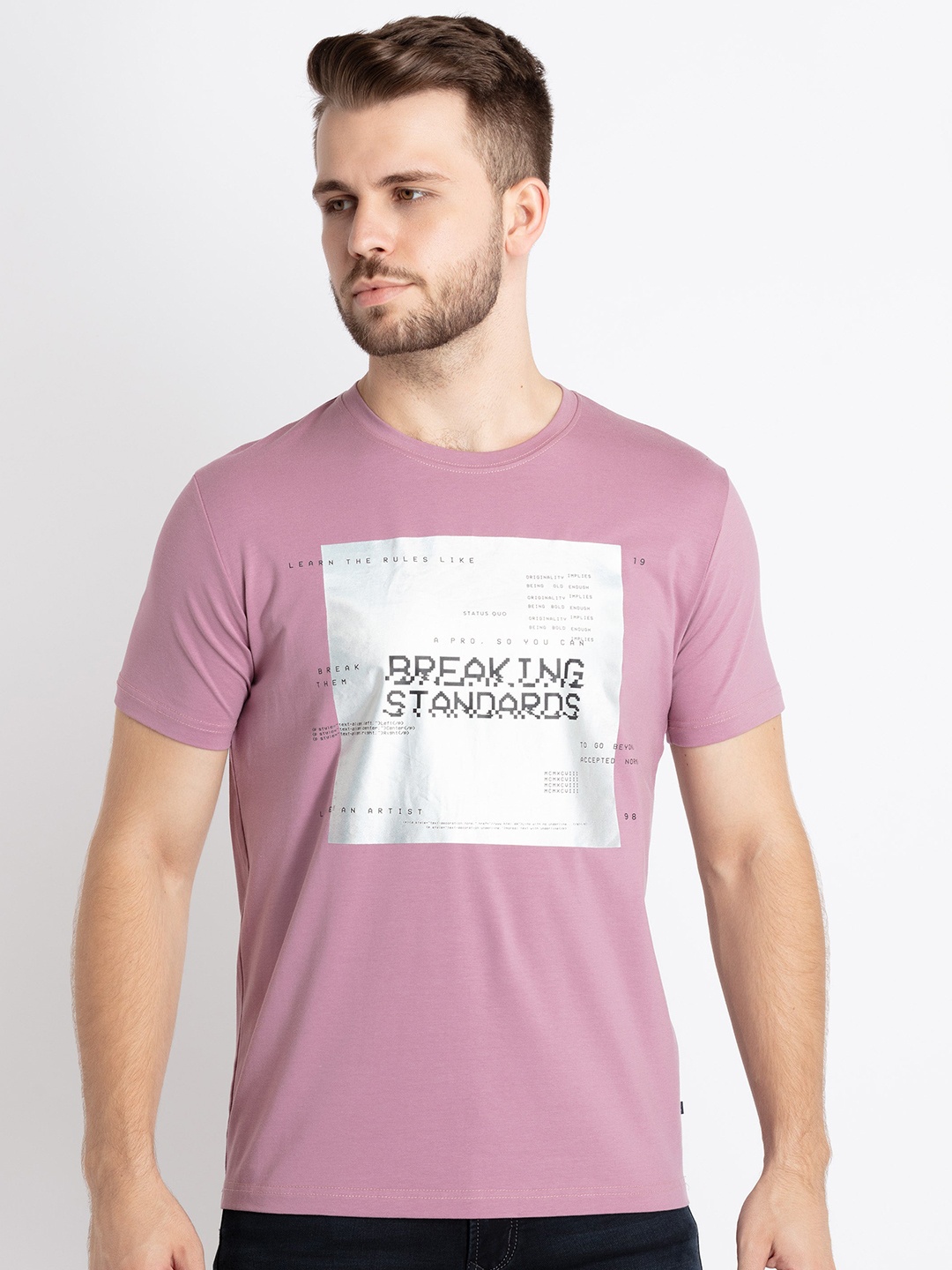 

Status Quo Typography Printed Round Neck Regular T-shirt, Purple