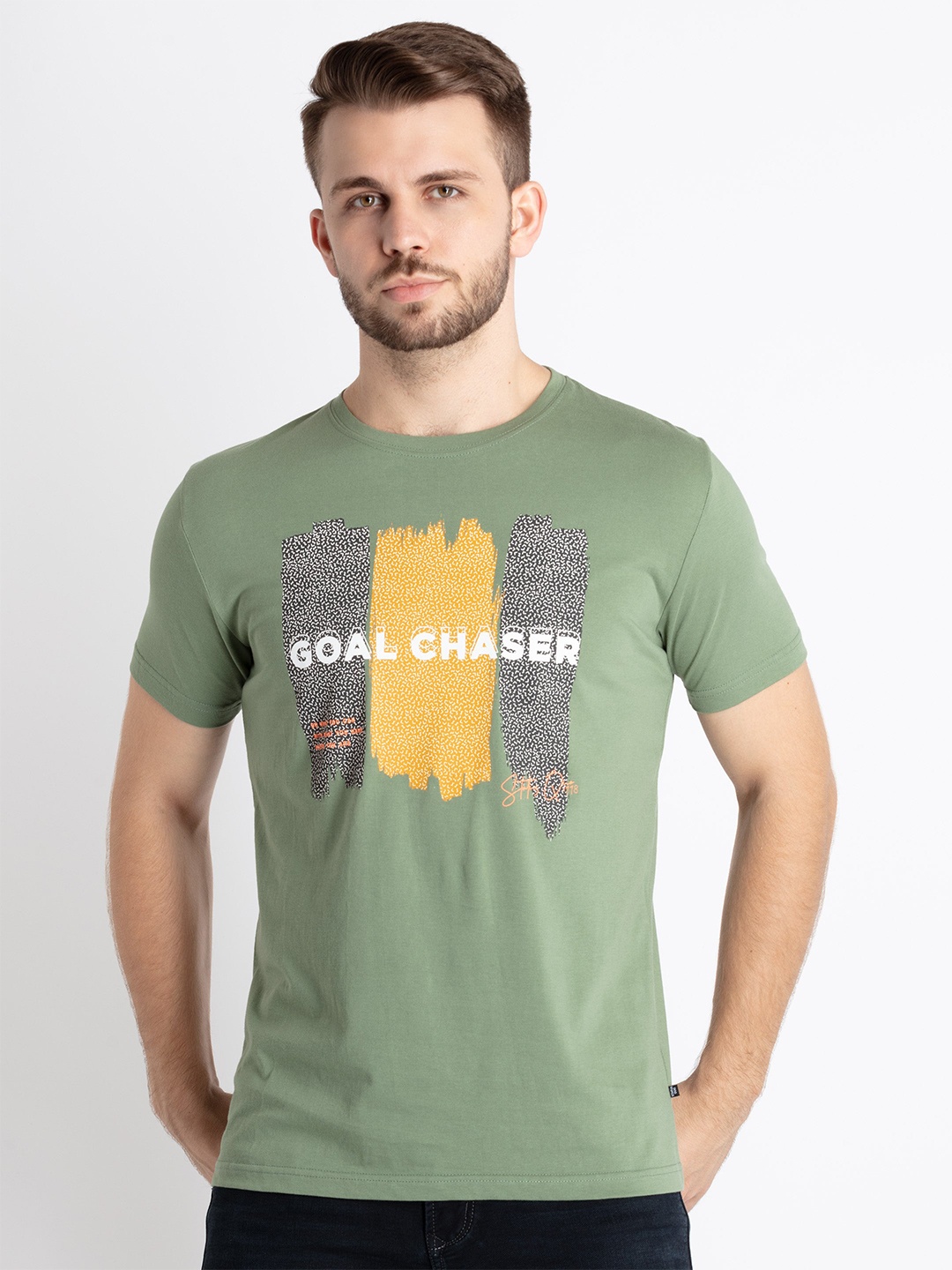 

Status Quo Graphic Printed Pure Cotton T-shirt, Green