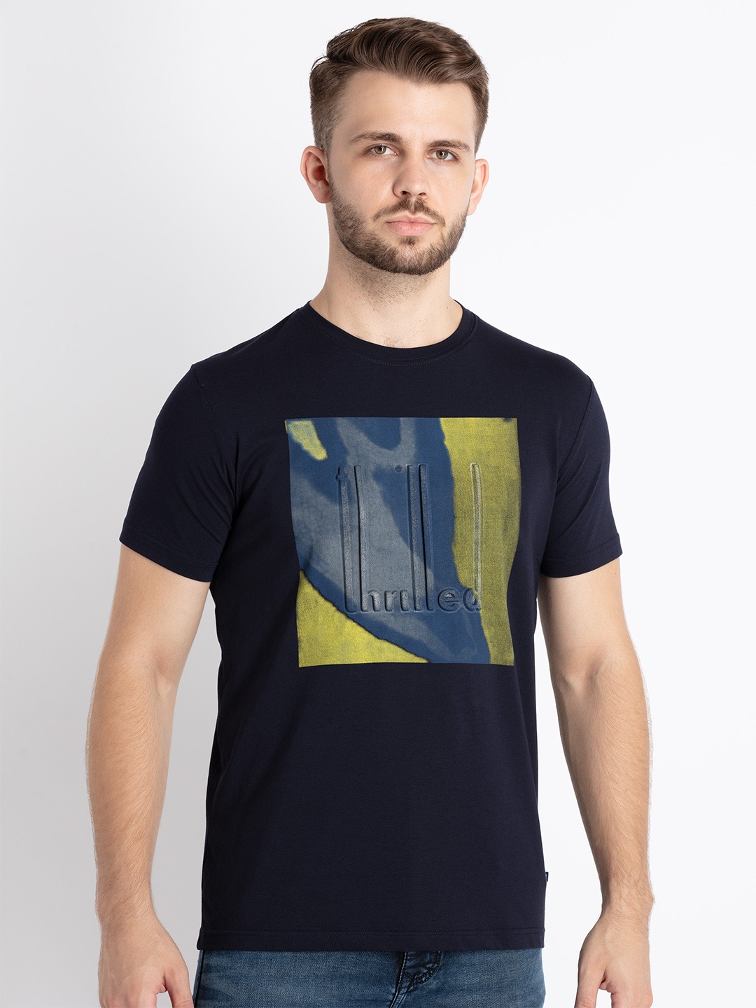

Status Quo Graphic Printed T-shirt, Navy blue