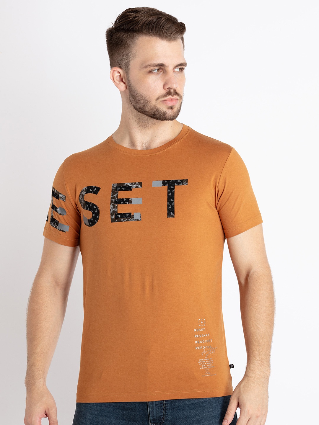

Status Quo Typography Printed Round Neck T-shirt, Brown