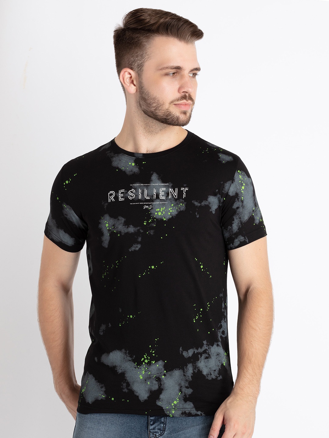 

Status Quo Abstract Printed Pure Cotton T-shirt, Black