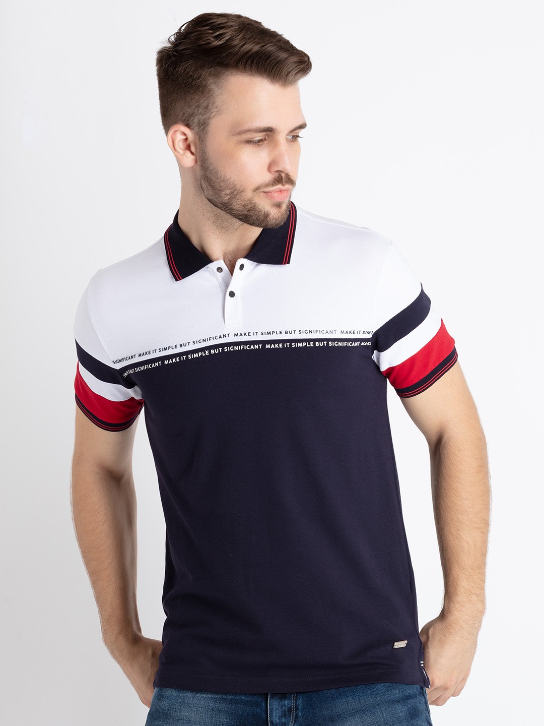 

Status Quo Colourblocked Polo Collar T-shirt, Navy blue