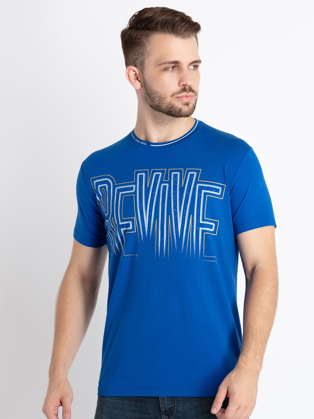 

Status Quo Typography Printed Round Neck T-shirt, Blue