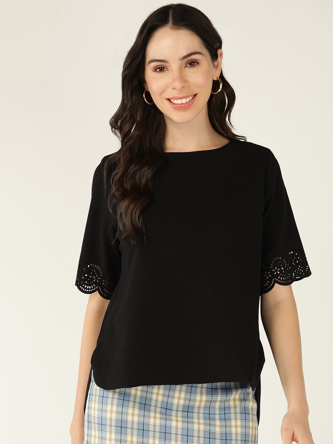 

Mast & Harbour Black Round Neck High Low Top