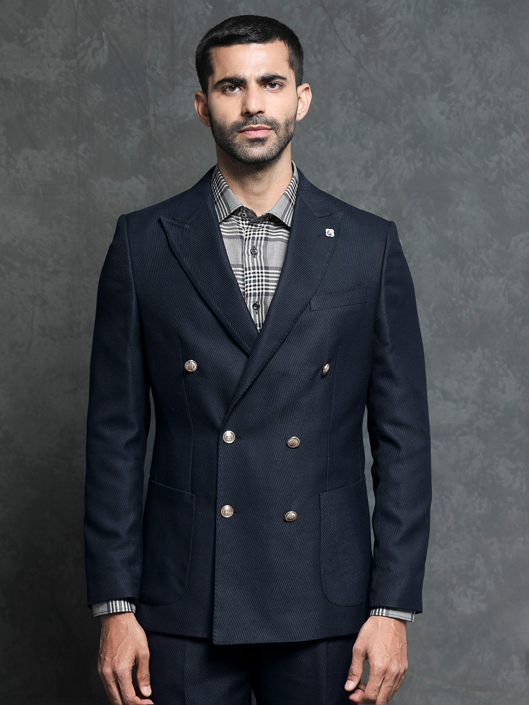 

RARE RABBIT Striped Double-Breasted Tailored-Fit Two-Piece Suit, Navy blue