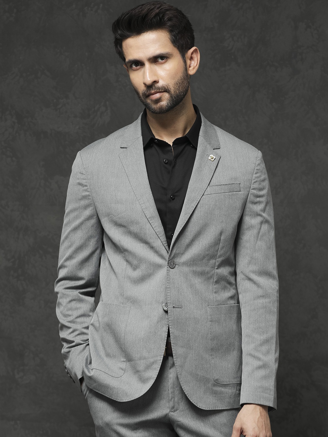 

RARE RABBIT Self-Design Single-Breasted Slim-Fit Two-Piece Suit, Grey