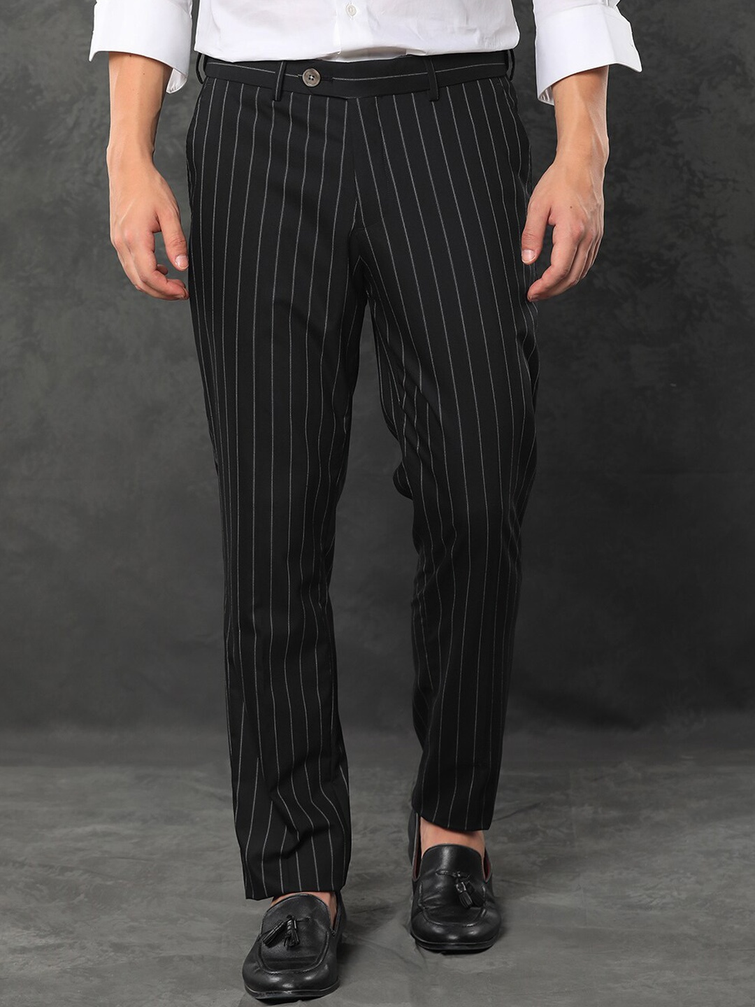 

RARE RABBIT Striped Double-Breasted Slim-Fit Formal Two-Piece Suit, Black