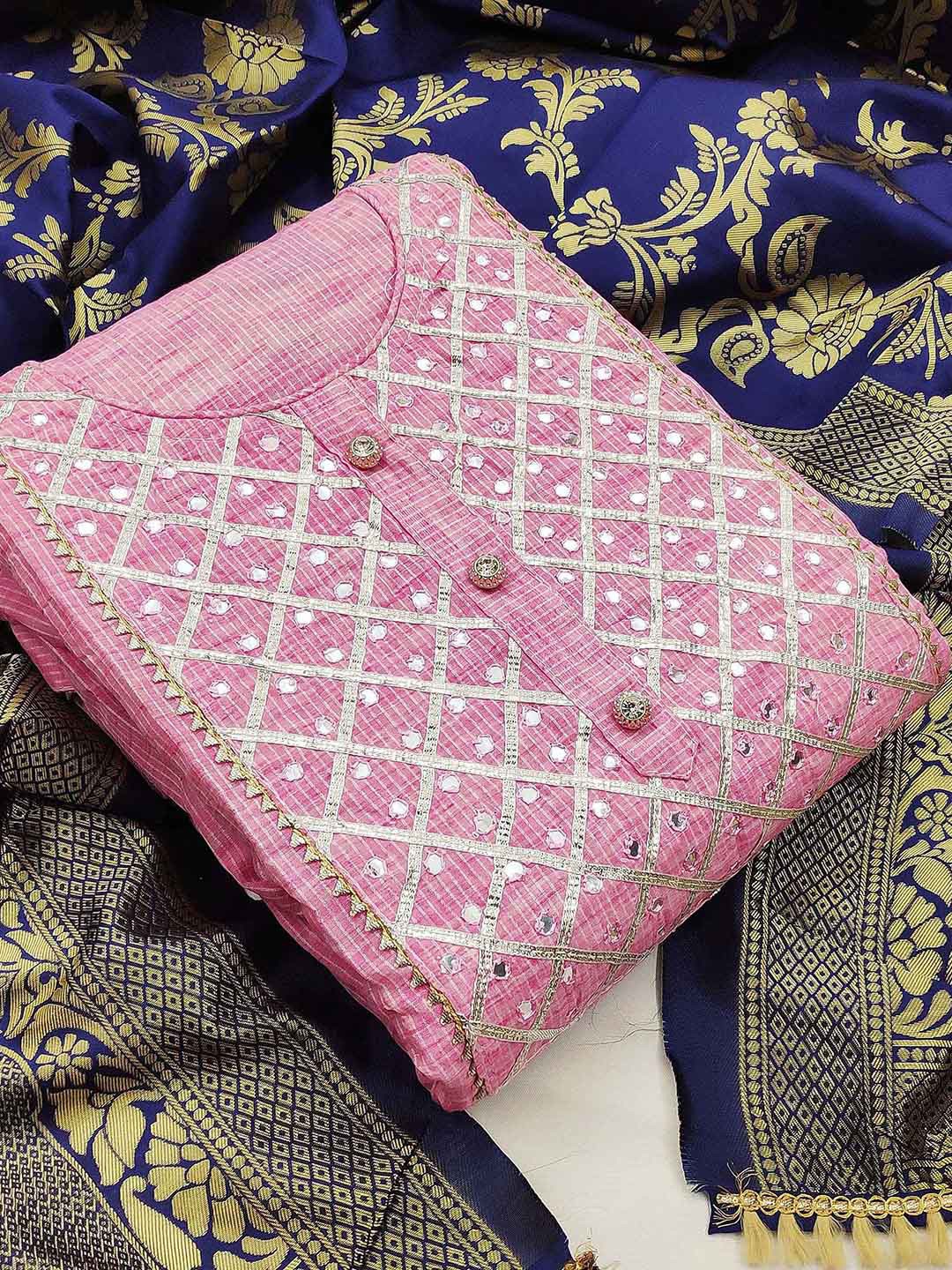 

SHADOW & SAINING Embellished Pure Cotton Unstitched Dress Material, Pink