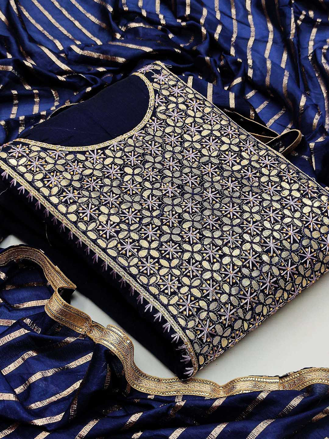 

SHADOW & SAINING Embellished Unstitched Dress Material, Blue