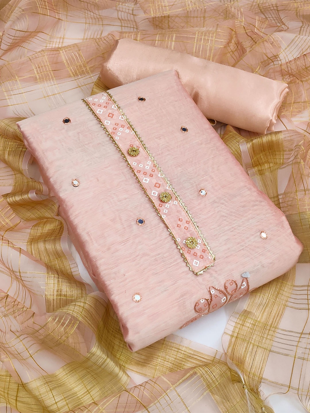

SHADOW & SAINING Embroidered Unstitched Dress Material, Peach