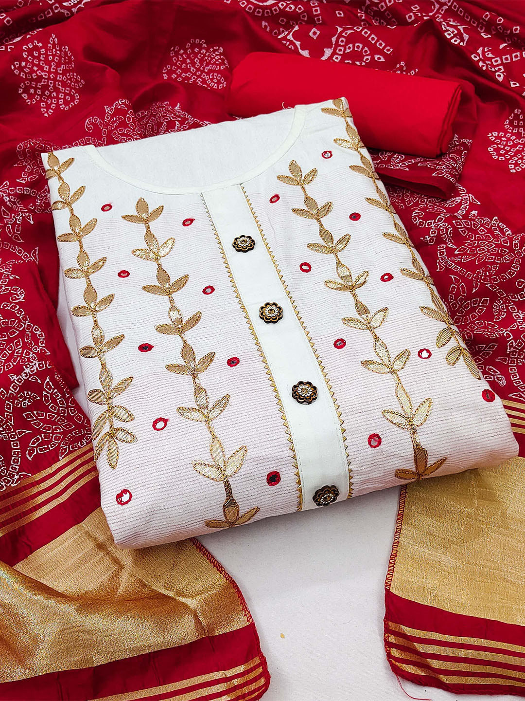 

SHADOW & SAINING Ethnic Motifs Printed Unstitched Dress Material, White