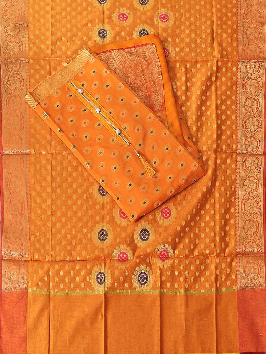 

SHADOW & SAINING Ethnic Motif Woven Design Zari Unstitched Dress Material, Yellow