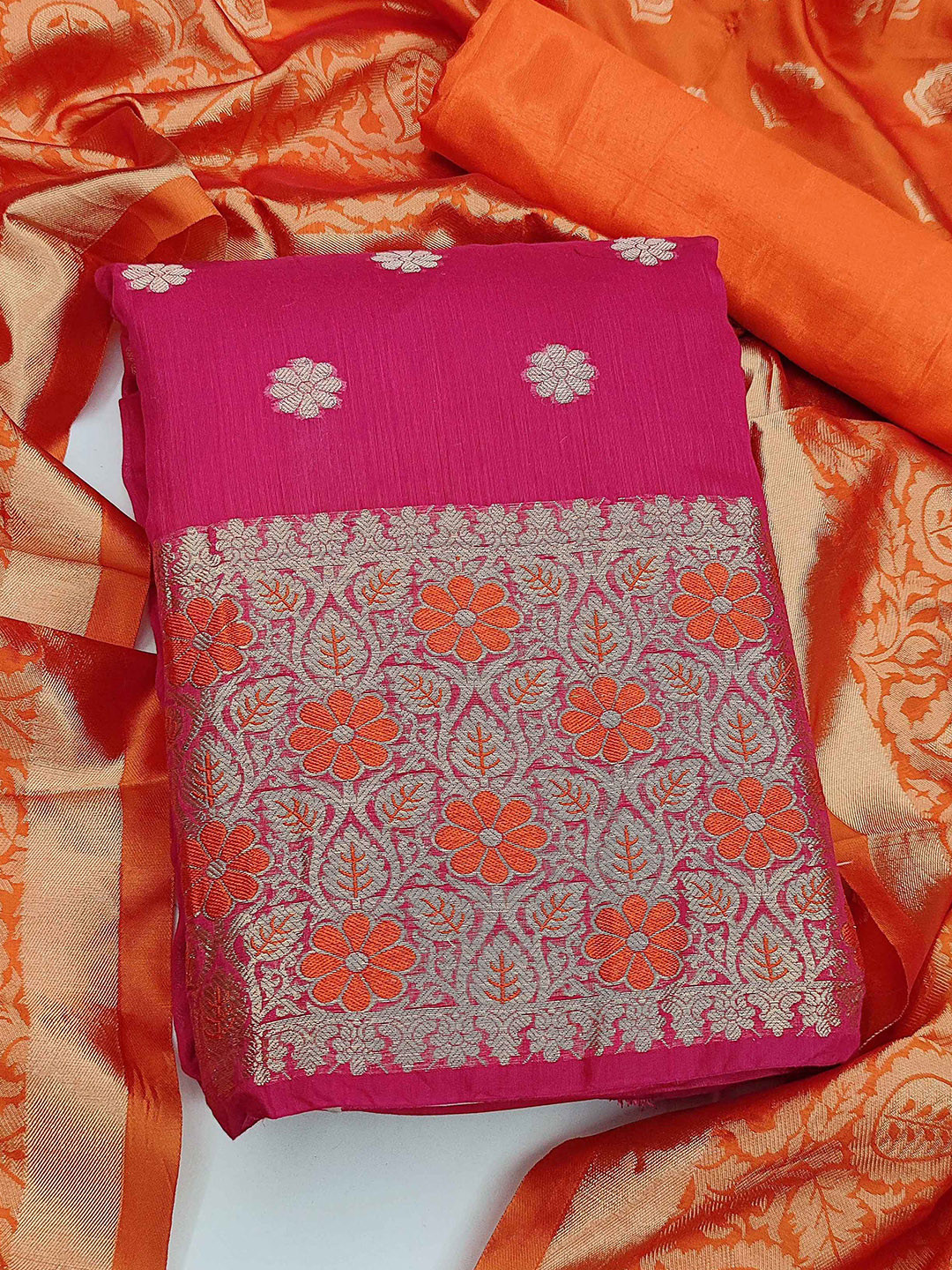 

SHADOW & SAINING Ethnic Motifs Woven Design Unstitched Dress Material, Pink