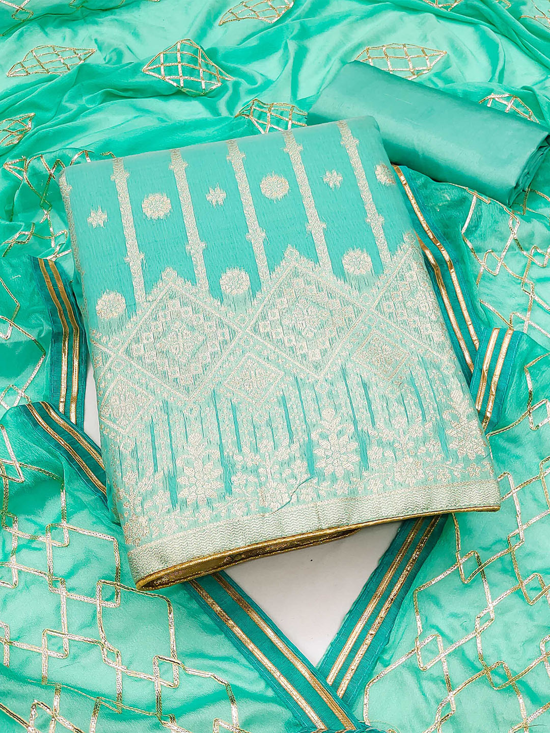 

SHADOW & SAINING Woven Design Unstitched Dress Material, Green