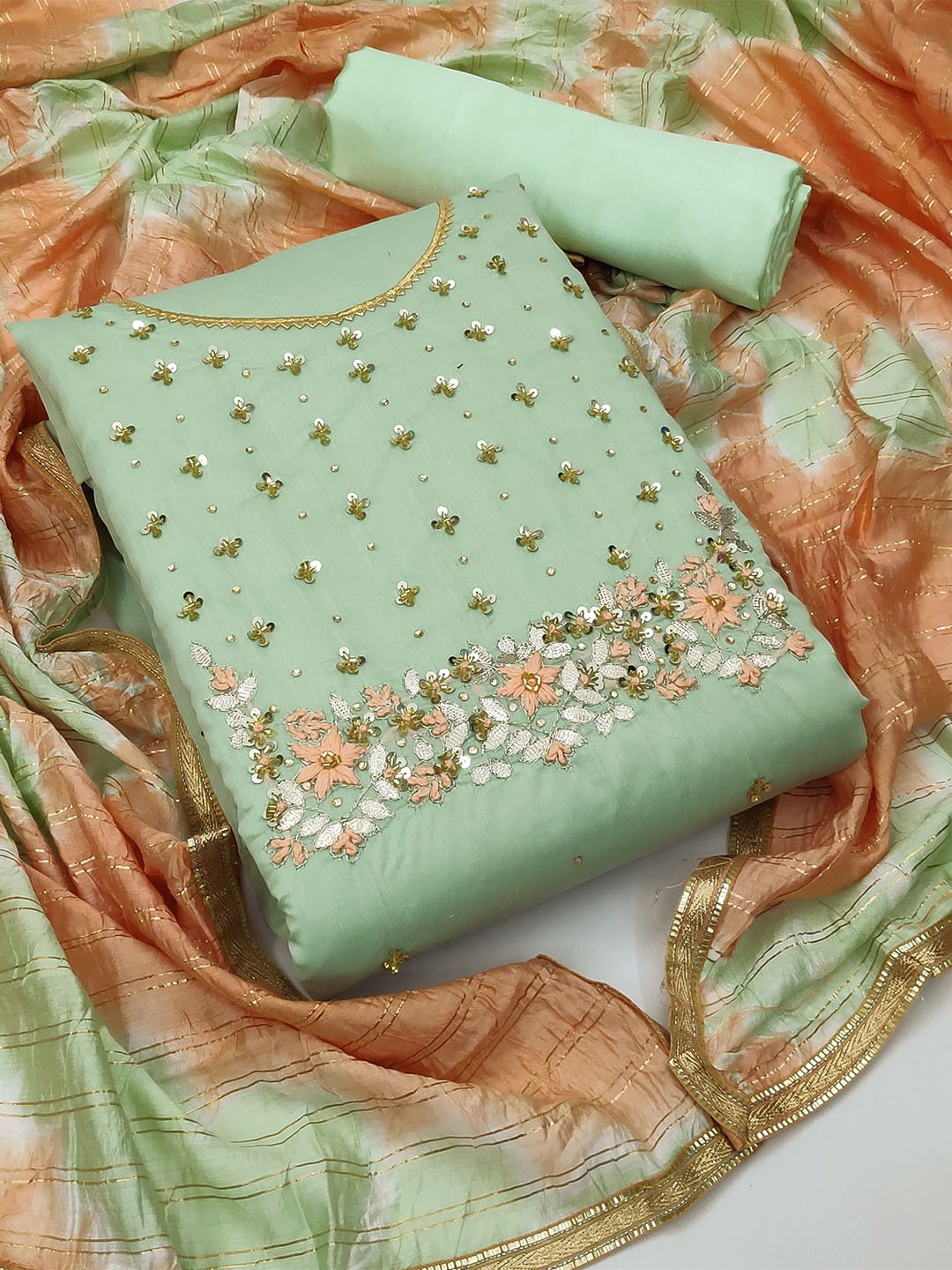 

SHADOW & SAINING Floral Embellished Unstitched Dress Material, Green