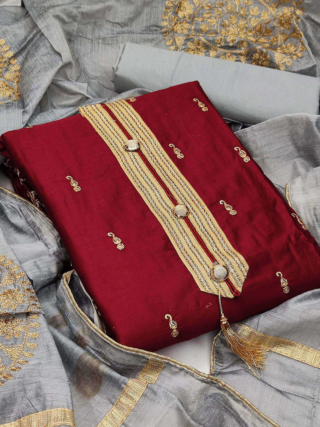 

SHADOW & SAINING Embroidered Unstitched Dress Material, Maroon