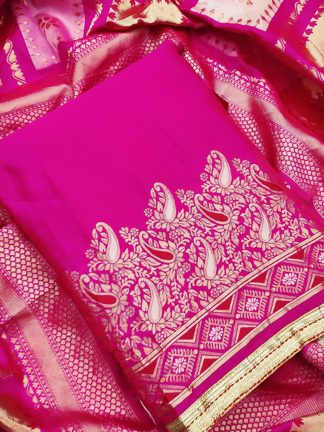 

SHADOW & SAINING Ethnic Motifs Woven Design Unstitched Dress Material, Pink