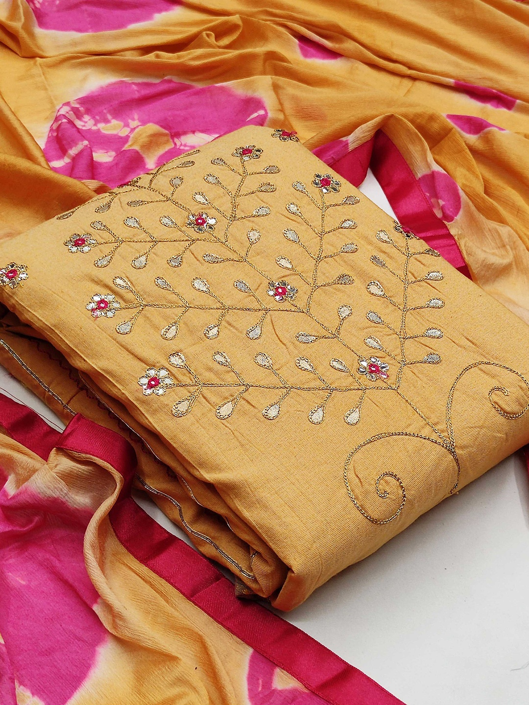 

SHADOW & SAINING Ethnic Motifs Embellished Unstitched Dress Material, Yellow