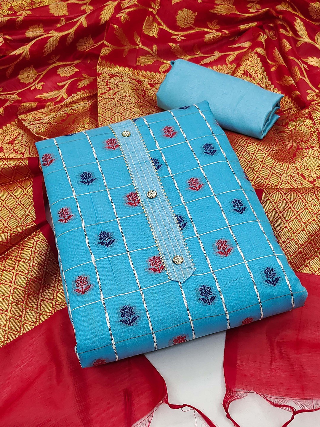 

SHADOW & SAINING Floral Woven Design Gotta Patti Unstitched Dress Material, Teal