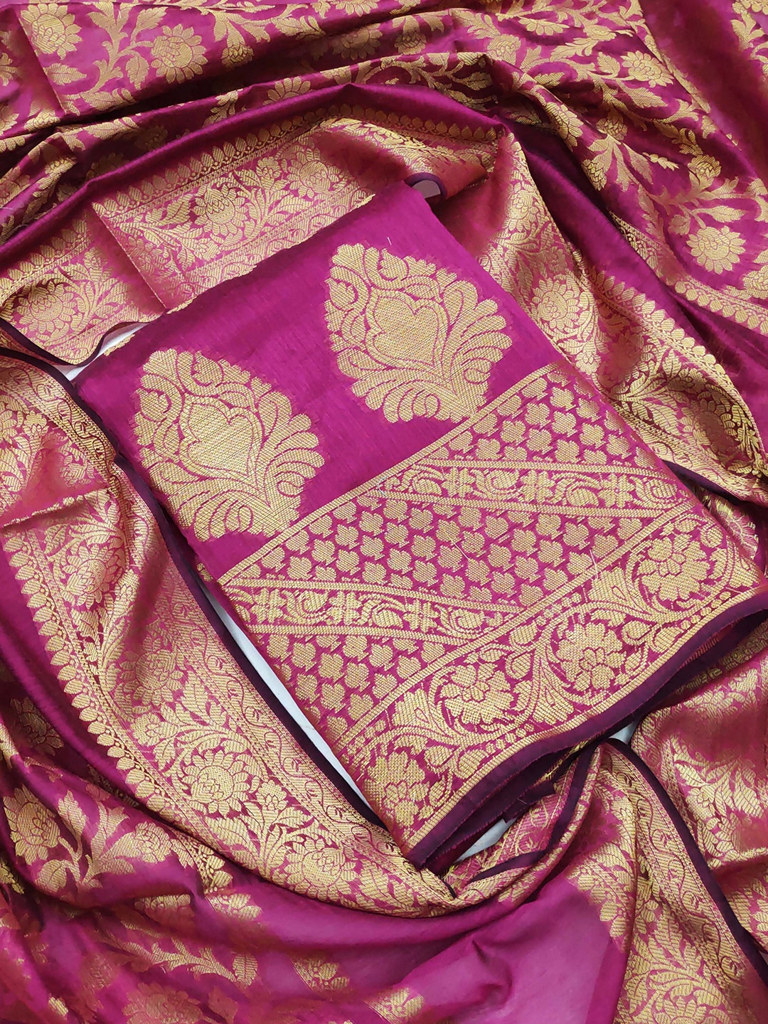 

SHADOW & SAINING Ethnic Motifs Woven Design Zari Unstitched Dress Material, Pink