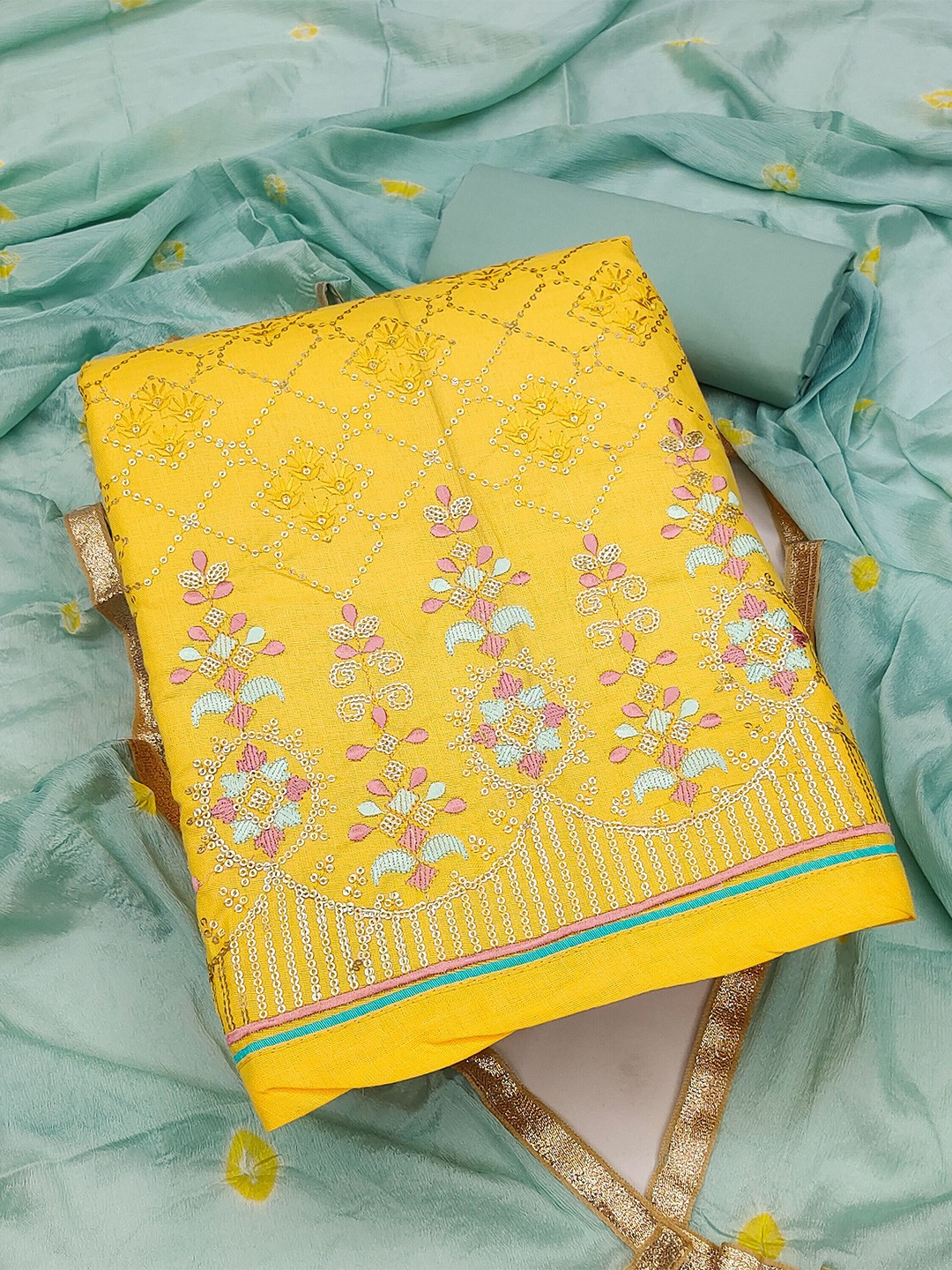 

SHADOW & SAINING Embroidered Unstitched Dress Material, Yellow