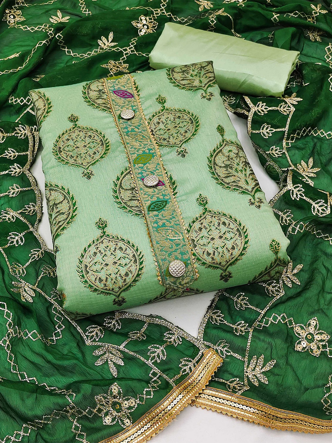 

SHADOW & SAINING Embroidered Unstitched Dress Material, Green