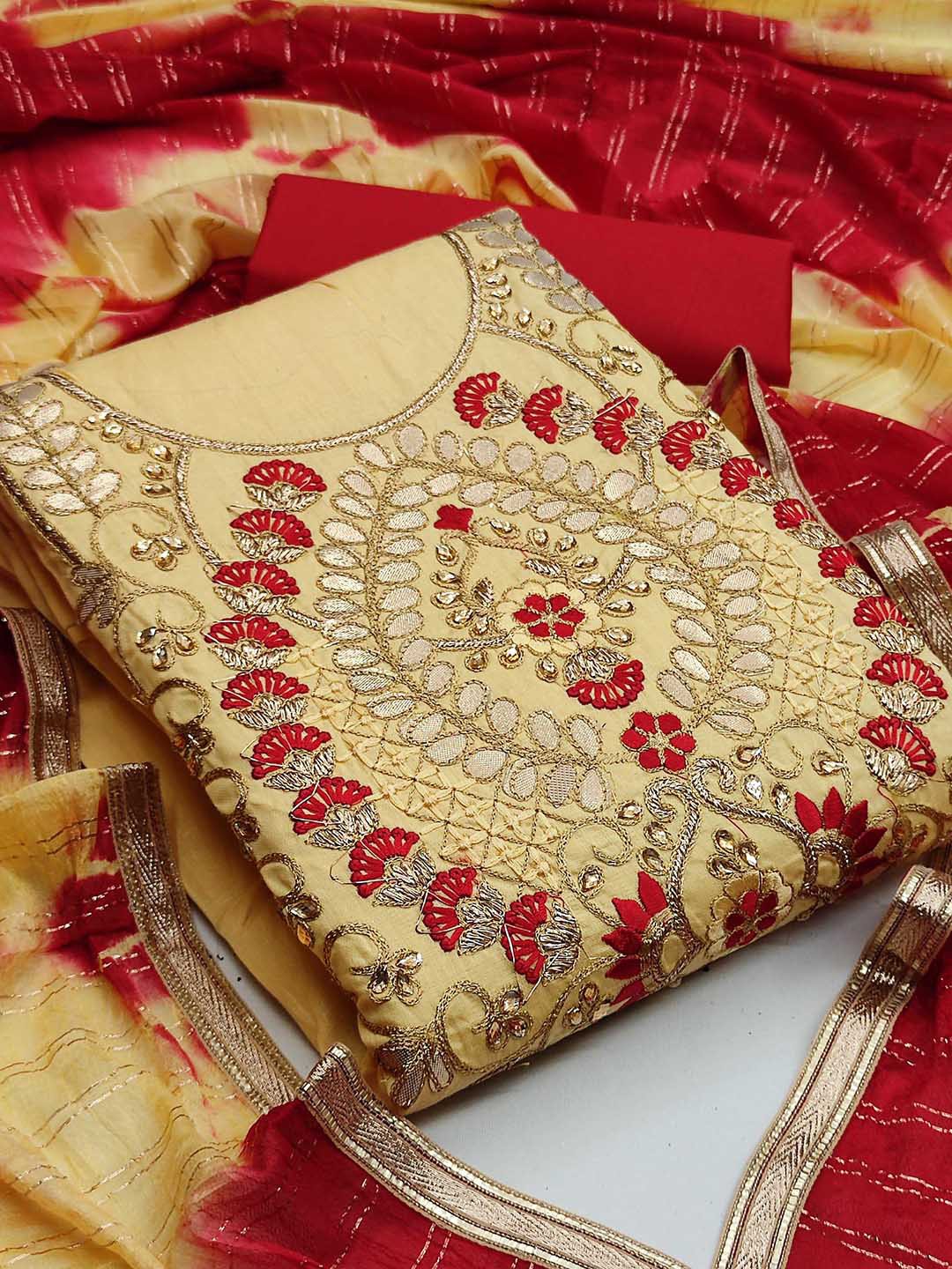 

SHADOW & SAINING Embellished Beads And Stones Unstitched Dress Material, Yellow