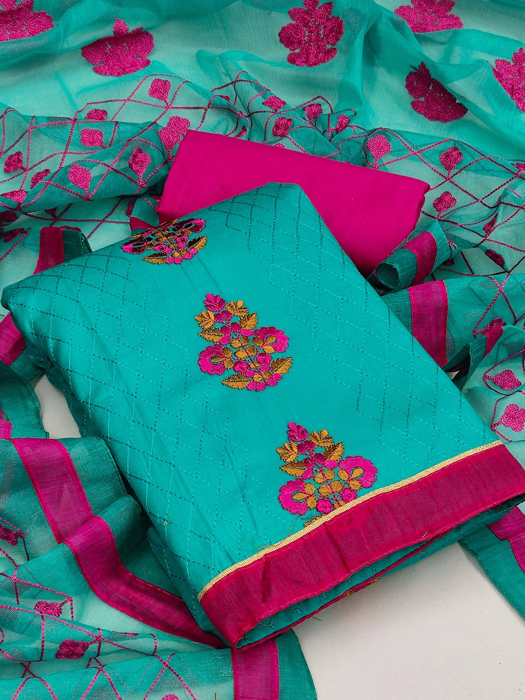 

SHADOW & SAINING Ethnic Motifs Embroidered Unstitched Dress Material, Green