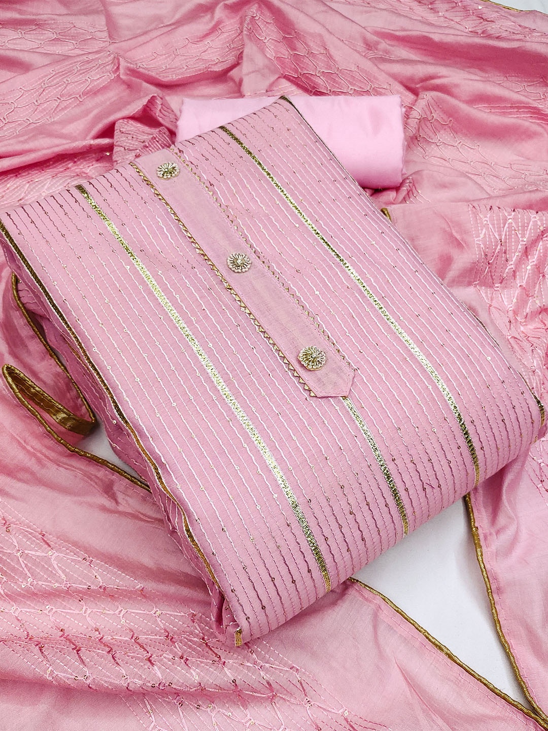 

SHADOW & SAINING Striped Woven Design Zari Unstitched Dress Material, Pink