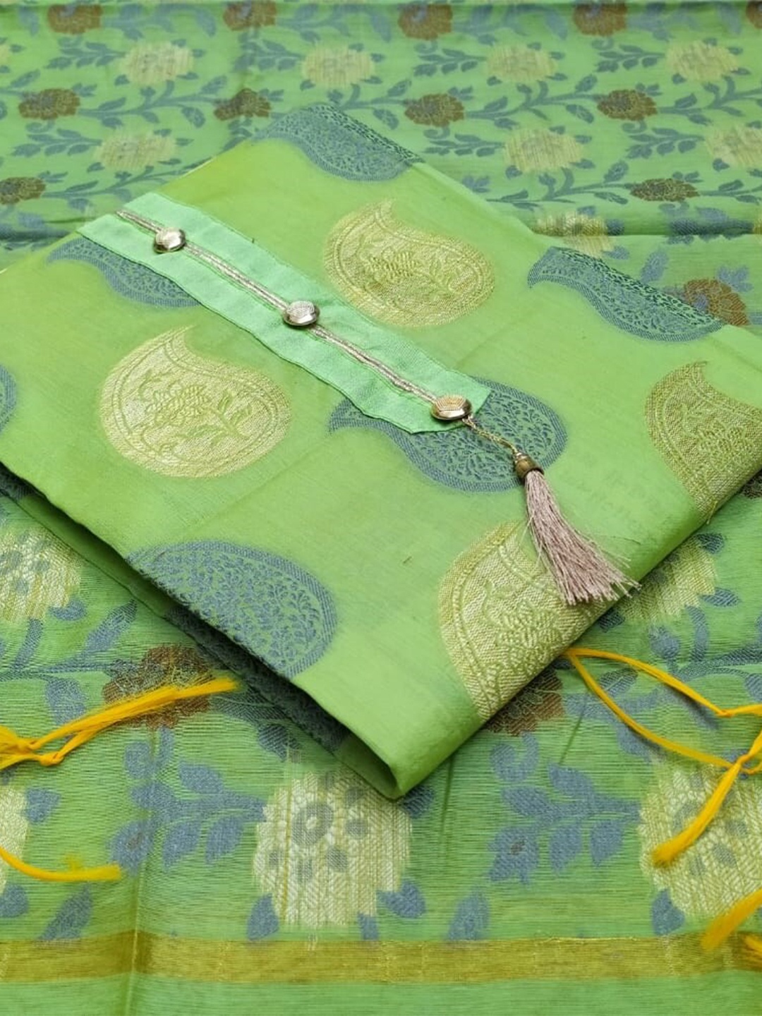 

SHADOW & SAINING Paisley Woven Design Jacquard Unstitched Dress Material, Green