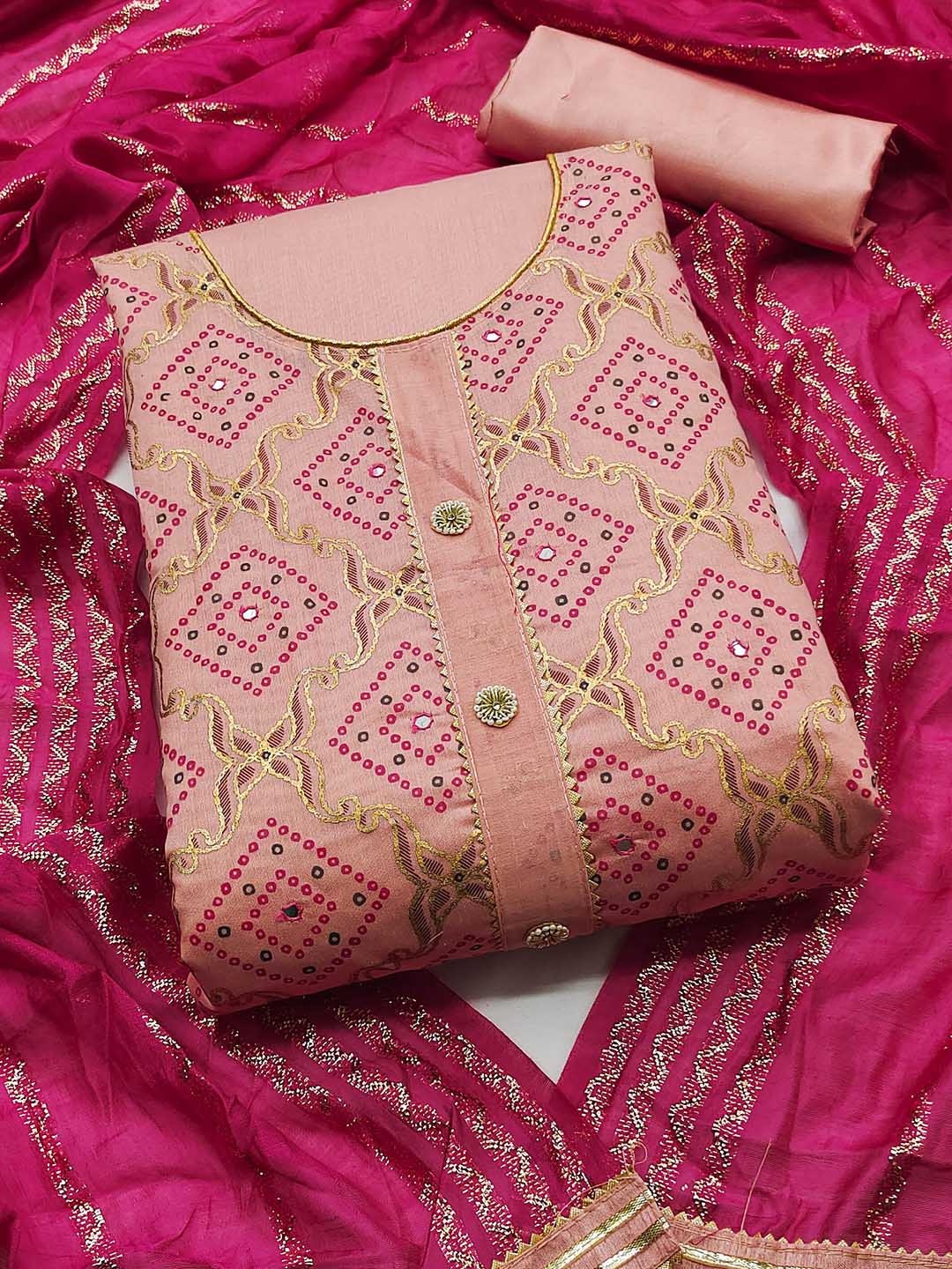

SHADOW & SAINING Foil Printed Unstitched Dress Material, Pink